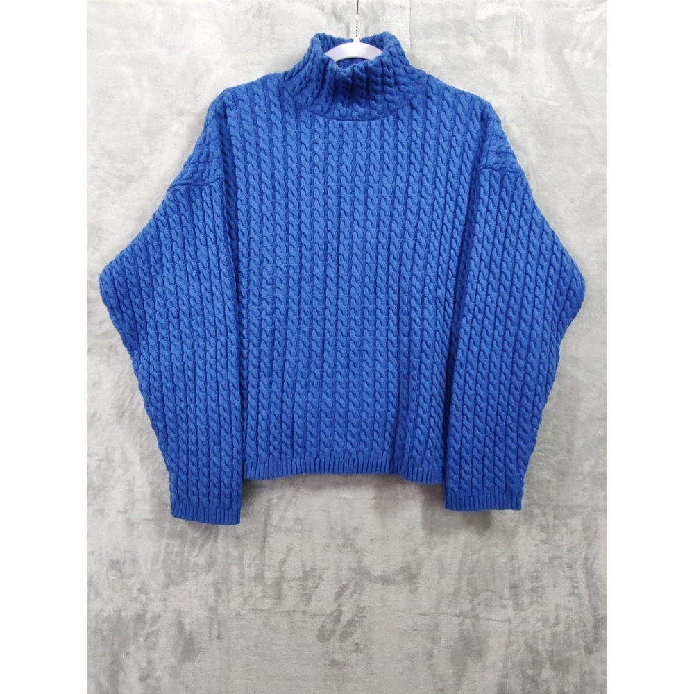 Martine Womens Blue Cable Knit Mock Neck Sweater Made in USA Size M
